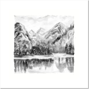 Mountain Lake Black & White Posters and Art